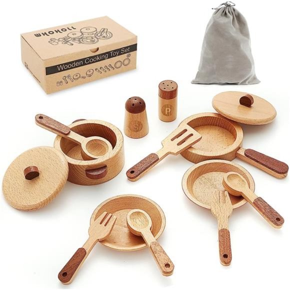 Play Kitchen Accessories,Wooden Kitchen Sets for Kids,Toy Pots and Pans for Kids - Picture 1 of 6